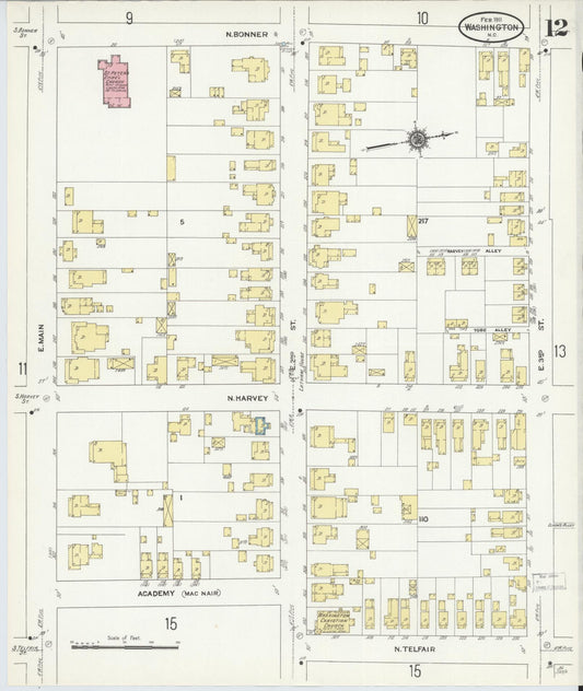 Sanborn Fire Insurance Map from Washington, Beaufort County, North Carolina (1911), Sheet #0012 - Historic Sanborn Fire Insurance Map Print, vintage old map wall art, antique decor, genealogy gift, Washington Washington map