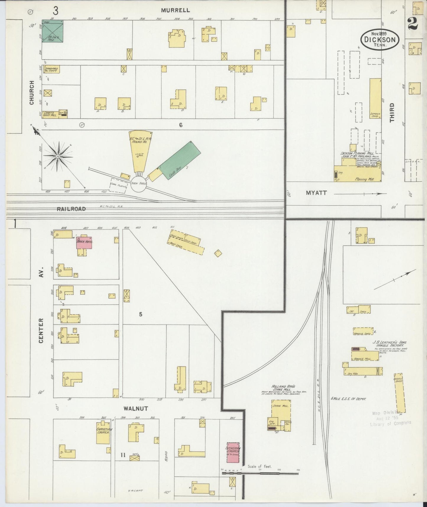 Sanborn Fire Insurance Map from Dickson, Dickson County, Tennessee (1899), Sheet #0002 - Complete Map Set gallery image, historic Sanborn map, vintage wall art, Tennessee Tennessee