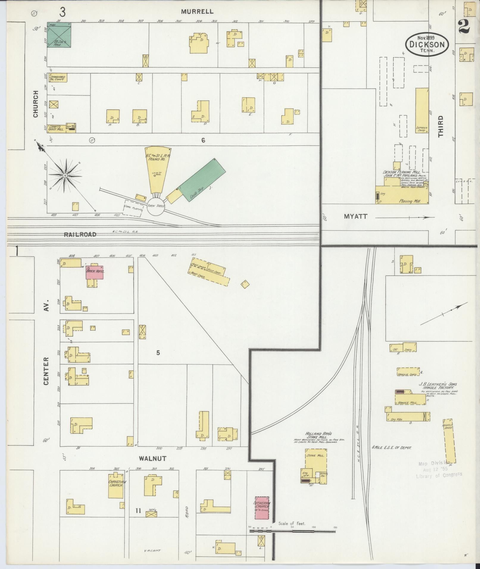 Sanborn Fire Insurance Map from Dickson, Dickson County, Tennessee (1899), Sheet #0002 - Complete Map Set gallery image, historic Sanborn map, vintage wall art, Tennessee Tennessee