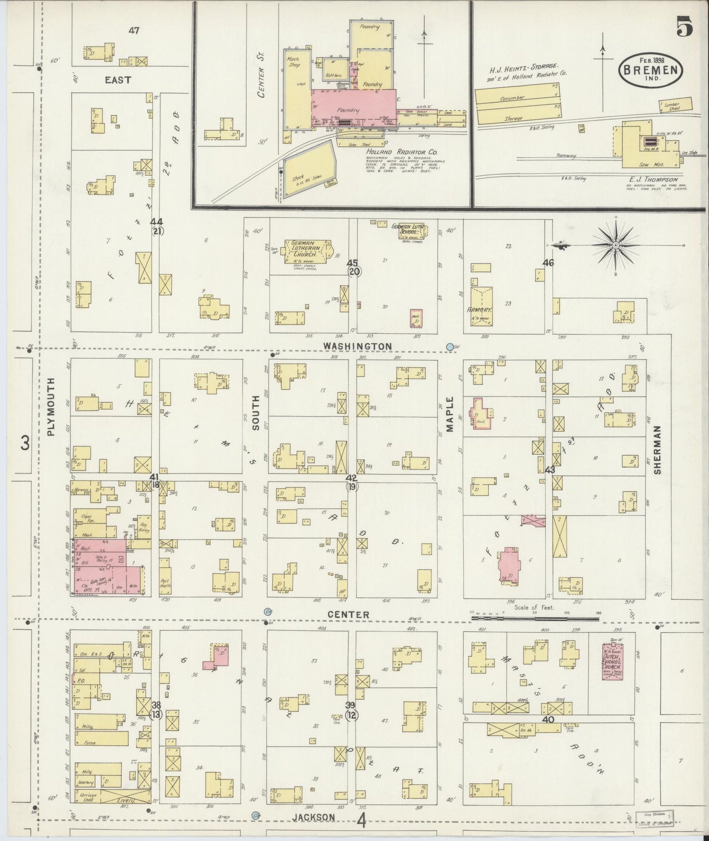 Sanborn Fire Insurance Map from Bremen, Marshall County, Indiana (1898), Sheet #0005 - Historic Sanborn Fire Insurance Map Print, vintage old map wall art, antique decor, genealogy gift, Indiana Indiana map