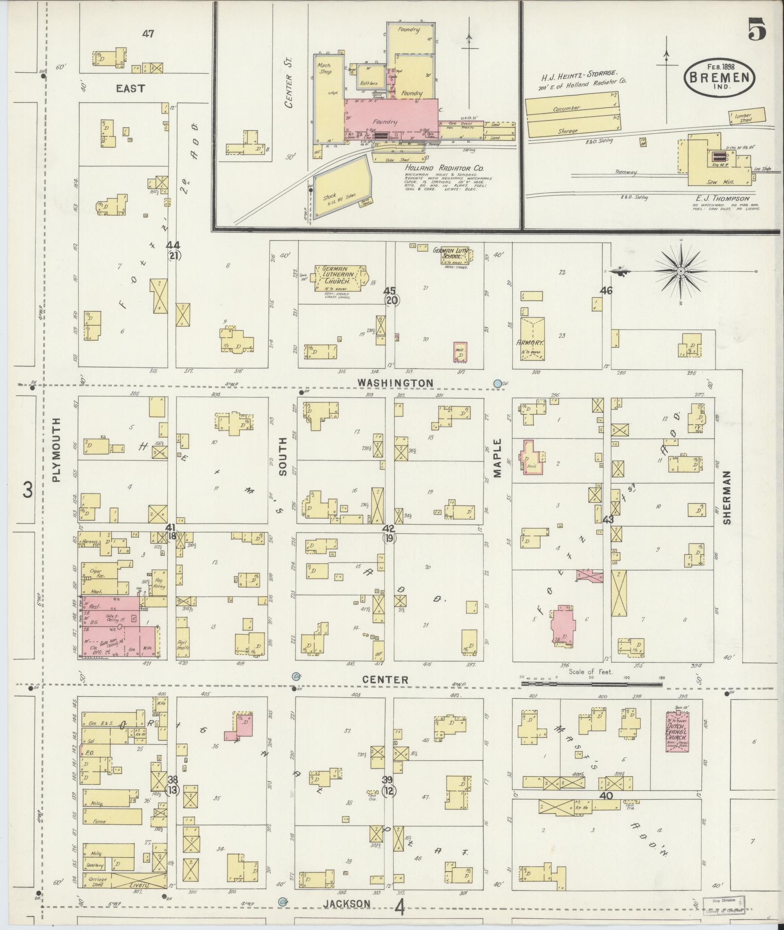Sanborn Fire Insurance Map from Bremen, Marshall County, Indiana (1898), Sheet #0005 - Historic Sanborn Fire Insurance Map Print, vintage old map wall art, antique decor, genealogy gift, Indiana Indiana map