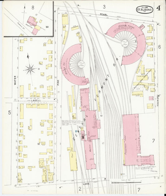 Sanborn Fire Insurance Map from Saint Albans, Franklin County, Vermont (1896), Sheet #0004 - Historic Sanborn Fire Insurance Map Print, vintage old map wall art, antique decor, genealogy gift, Vermont Vermont map