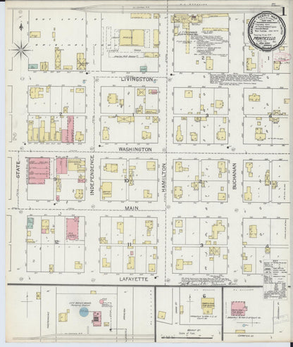 Sanborn Fire Insurance Map from Monticello, Piatt County, Illinois (1893), Sheet #0001 - Historic Sanborn Fire Insurance Map Print, vintage old map wall art, antique decor, genealogy gift, Illinois Illinois map