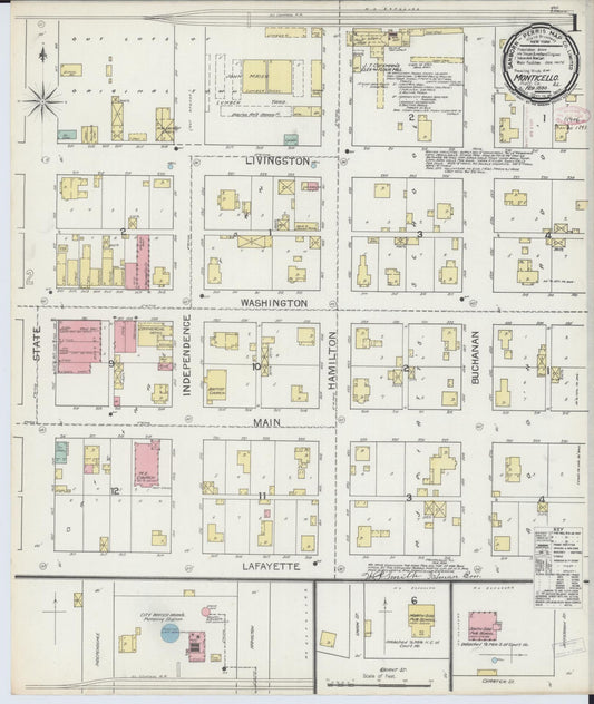 Sanborn Fire Insurance Map from Monticello, Piatt County, Illinois (1893), Sheet #0001 - Historic Sanborn Fire Insurance Map Print, vintage old map wall art, antique decor, genealogy gift, Illinois Illinois map