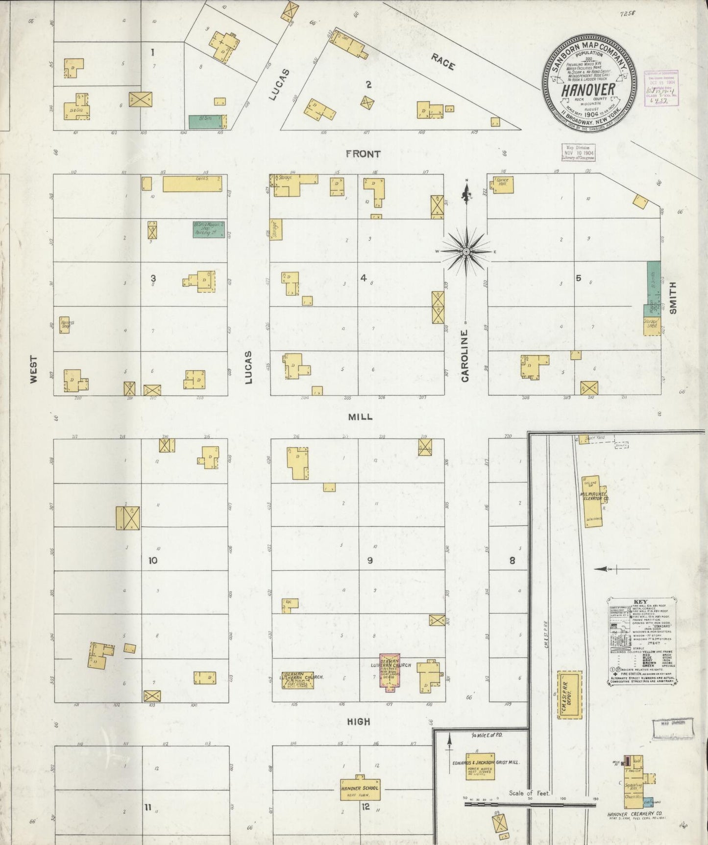 Sanborn Fire Insurance Map from Hanover, Rock County, Wisconsin (1904), Sheet #0001 - Historic Sanborn Fire Insurance Map Print, vintage old map wall art, antique decor, genealogy gift, Wisconsin Wisconsin map