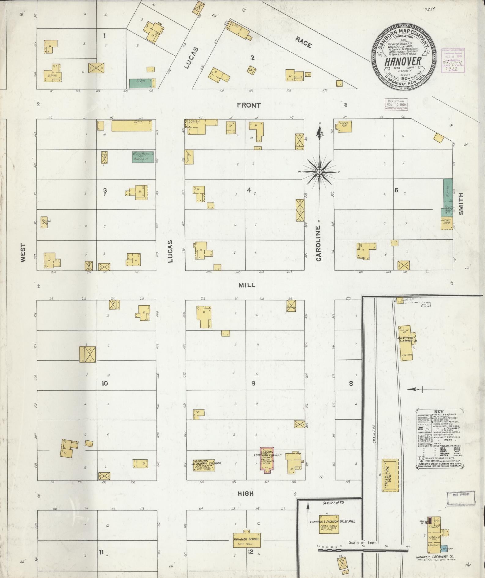 Sanborn Fire Insurance Map from Hanover, Rock County, Wisconsin (1904), Sheet #0001 - Historic Sanborn Fire Insurance Map Print, vintage old map wall art, antique decor, genealogy gift, Wisconsin Wisconsin map