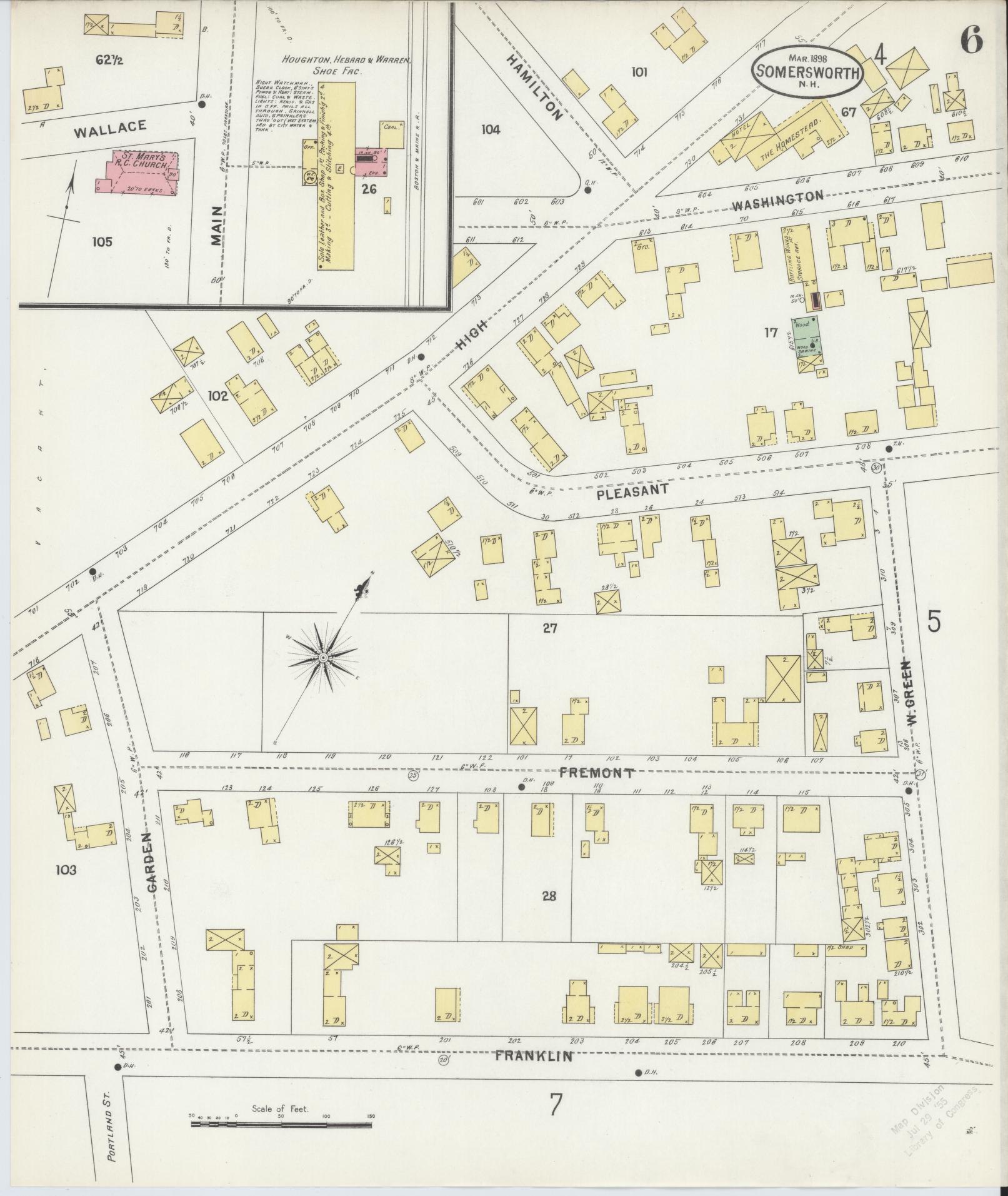 Sanborn Fire Insurance Map from Somersworth, Strafford County, New Hampshire (1898), Sheet #0006 - Complete Map Set gallery image, historic Sanborn map, vintage wall art, Maine Maine