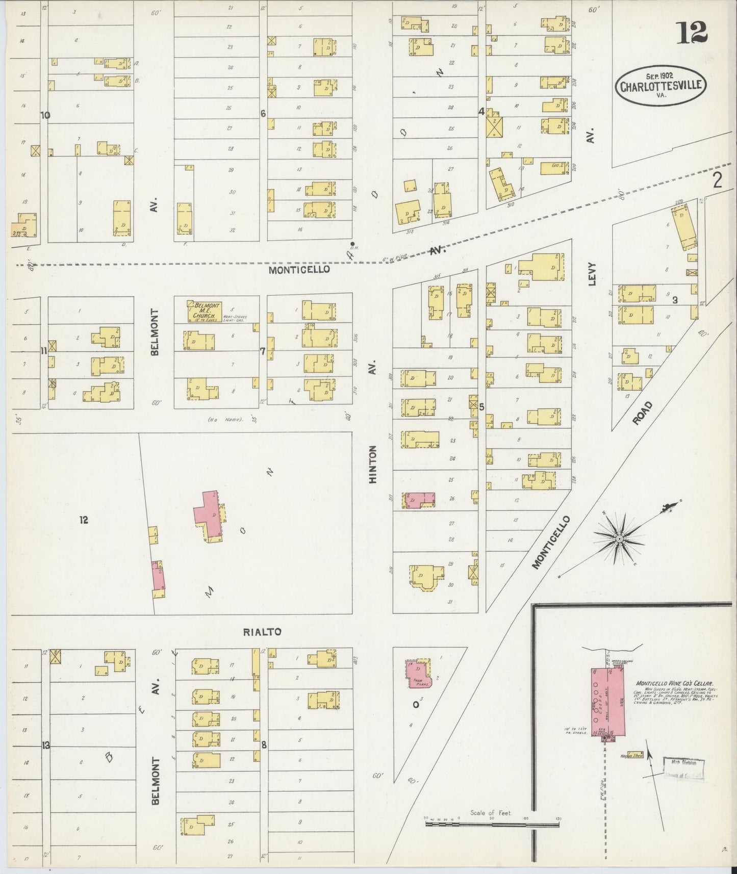 Sanborn Fire Insurance Map from Charlottesville, Independent Cities, Virginia (1902), Sheet #0012 - Complete Map Set gallery image, historic Sanborn map, vintage wall art, Virginia Virginia