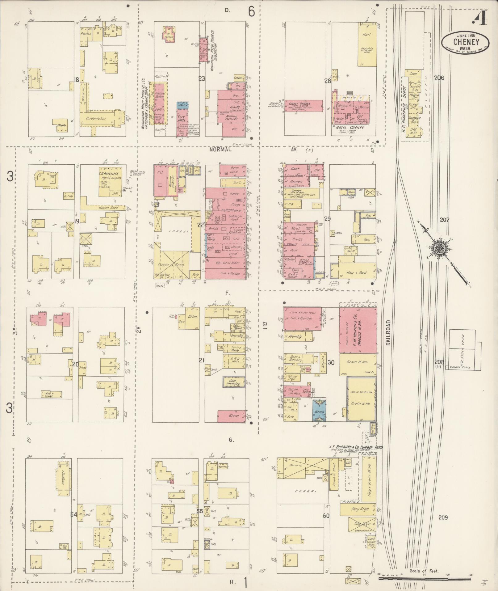 Sanborn Fire Insurance Map from Cheney, Spokane County, Washington (1916), Sheet #0004 - Complete Map Set gallery image, historic Sanborn map, vintage wall art, Washington Washington