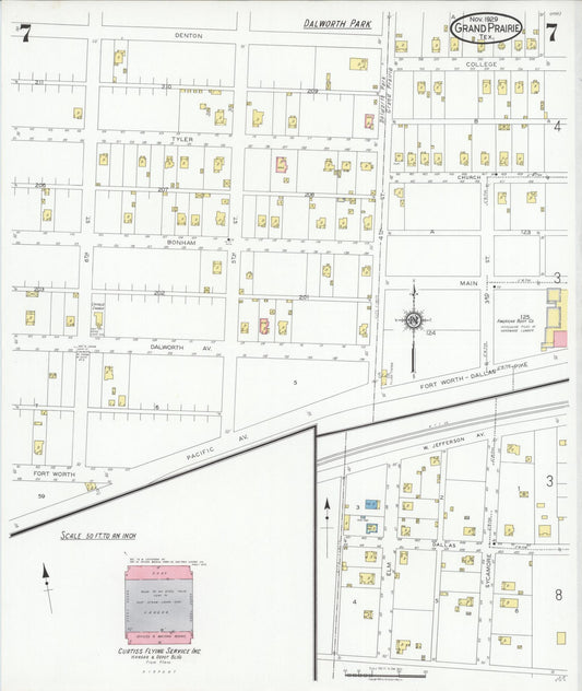 Sanborn Fire Insurance Map from Grand Prairie, Dallas County, Texas (1929), Sheet #0007 - Historic Sanborn Fire Insurance Map Print, vintage old map wall art, antique decor, genealogy gift, Texas Texas map