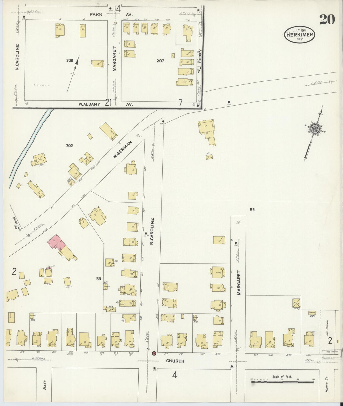 Sanborn Fire Insurance Map from Herkimer, Herkimer County, New York (1911), Sheet #0020 - Historic Sanborn Fire Insurance Map Print, vintage old map wall art, antique decor, genealogy gift, New York New York map