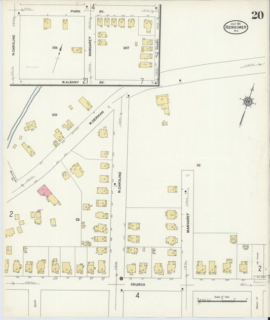 Sanborn Fire Insurance Map from Herkimer, Herkimer County, New York (1911), Sheet #0020 - Historic Sanborn Fire Insurance Map Print, vintage old map wall art, antique decor, genealogy gift, New York New York map