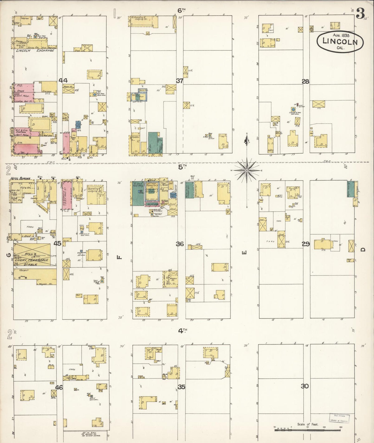 Sanborn Fire Insurance Map from Lincoln, Placer County, California (1893), Sheet #0003 - Complete Map Set gallery image, historic Sanborn map, vintage wall art, California California