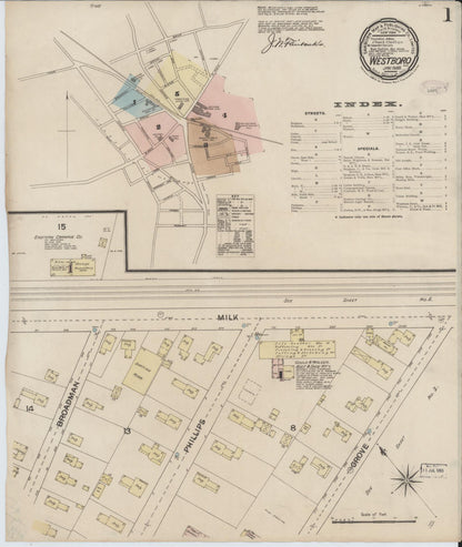 Sanborn Fire Insurance Map from Westboro, Worcester County, Massachusetts (1888), Sheet #0001 - Complete Map Set gallery image, historic Sanborn map, vintage wall art, Massachusetts Massachusetts