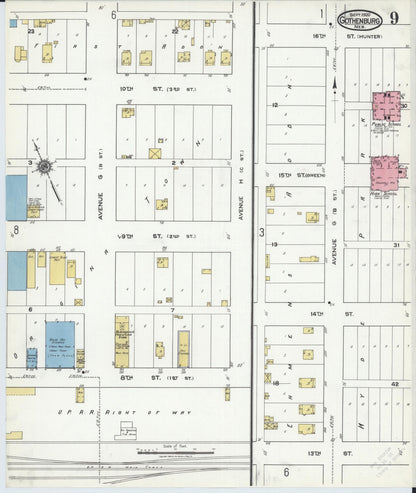 Sanborn Fire Insurance Map from Gothenburg, Dawson County, Nebraska (1920), Sheet #0009 - Complete Map Set gallery image, historic Sanborn map, vintage wall art, Nebraska Nebraska