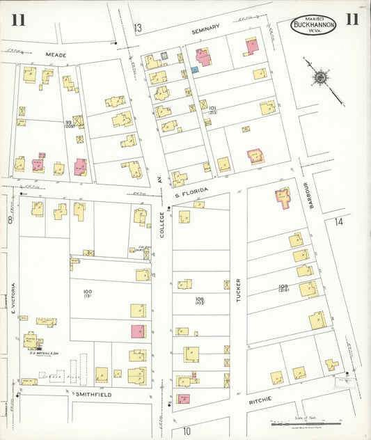 Sanborn Fire Insurance Map from Buckhannon, Upshur County, West Virginia (1923), Sheet #0011 - Historic Sanborn Fire Insurance Map Print, vintage old map wall art, antique decor, genealogy gift, West Virginia West Virginia map
