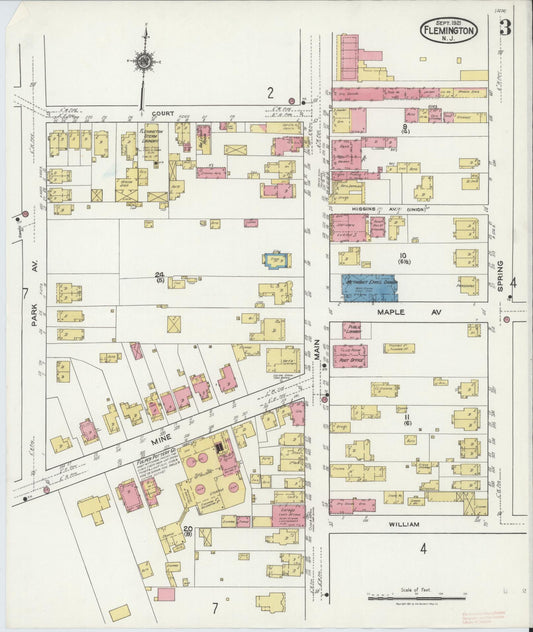 Sanborn Fire Insurance Map from Flemington, Hunterdon County, New Jersey (1921), Sheet #0003 - Historic Sanborn Fire Insurance Map Print, vintage old map wall art, antique decor, genealogy gift, New Jersey New Jersey map
