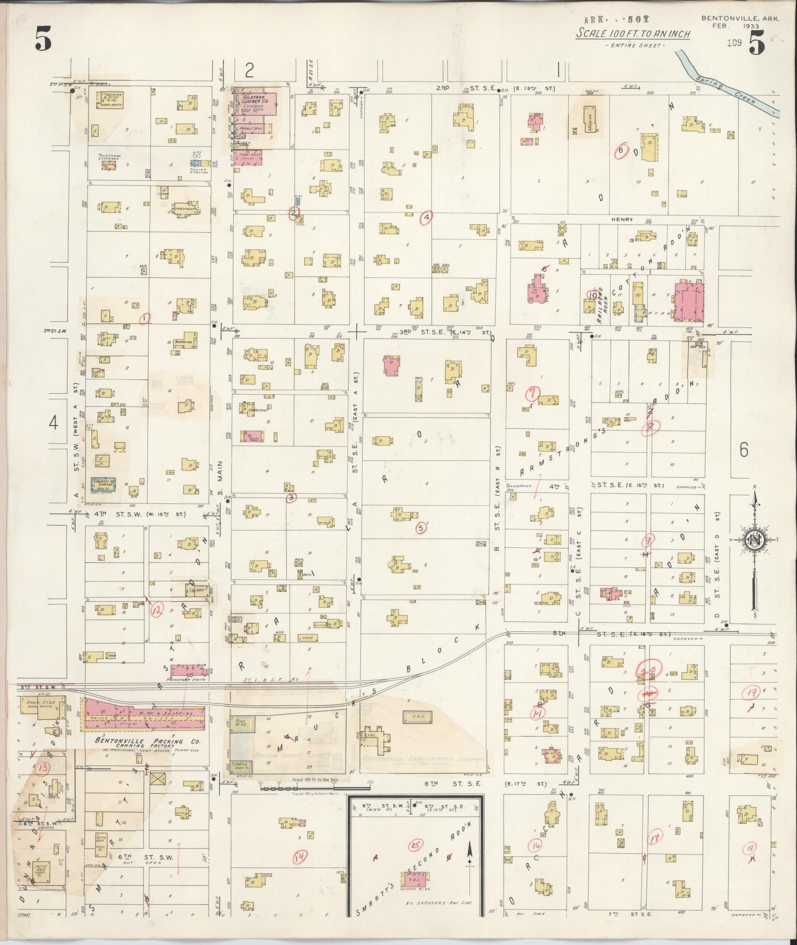 Sanborn Fire Insurance Map from Bentonville, Benton County, Arkansas (1940), Sheet #0005 - Historic Sanborn Fire Insurance Map Print, vintage old map wall art, antique decor, genealogy gift, Arkansas Arkansas map