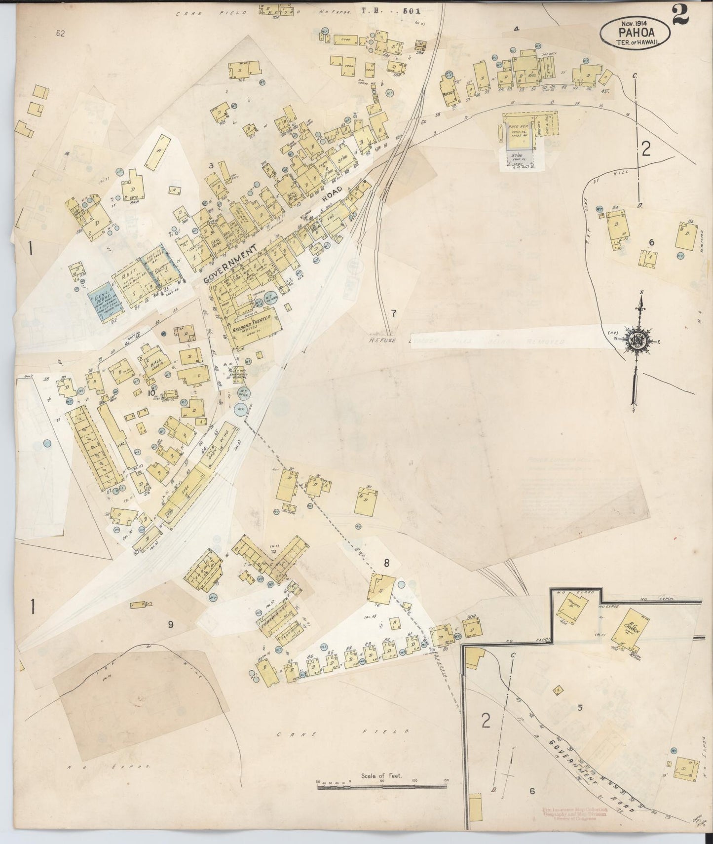 Sanborn Fire Insurance Map from Pahoa, Hawaii County, Hawaii (1956), Sheet #0002 - Complete Map Set gallery image, historic Sanborn map, vintage wall art, Pahoa Hawaii