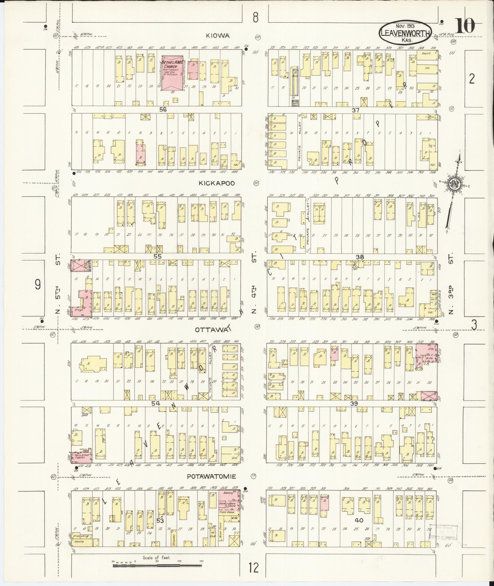 Sanborn Fire Insurance Map from Leavenworth, Leavenworth County, Kansas (1913), Sheet #0011 - Complete Map Set gallery image, historic Sanborn map, vintage wall art, Kansas Kansas