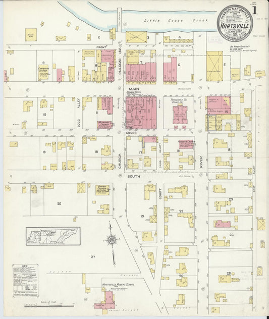 Sanborn Fire Insurance Map from Hartsville, Trousdale County, Tennessee (1913), Sheet #0001 - Historic Sanborn Fire Insurance Map Print, vintage old map wall art, antique decor, genealogy gift, Tennessee Tennessee map