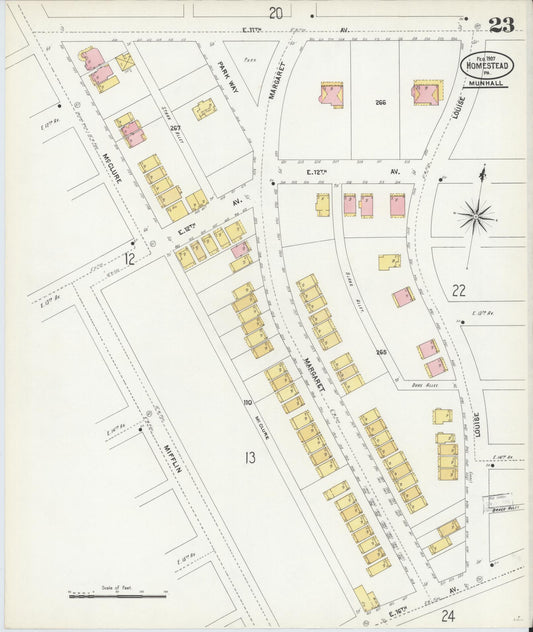 Sanborn Fire Insurance Map from Homestead, Allegheny County, Pennsylvania (1907), Sheet #0023 - Historic Sanborn Fire Insurance Map Print, vintage old map wall art, antique decor, genealogy gift, Pennsylvania Pennsylvania map