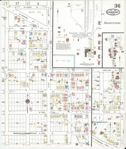Sanborn Fire Insurance Map from Albuquerque, Bernalillo County, New Mexico (1919), Sheet #0036 - Complete Map Set gallery image, historic Sanborn map, vintage wall art, New Mexico New Mexico