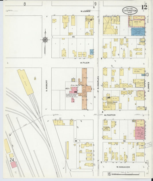 Sanborn Fire Insurance Map from Ludington, Mason County, Michigan (1910), Sheet #0012 - Historic Sanborn Fire Insurance Map Print, vintage old map wall art, antique decor, genealogy gift, Michigan Michigan map