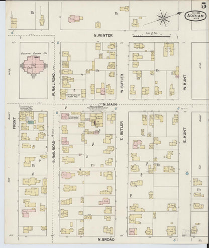 Sanborn Fire Insurance Map from Adrian, Lenawee County, Michigan (1888), Sheet #0005 - Historic Sanborn Fire Insurance Map Print, vintage old map wall art, antique decor, genealogy gift, Michigan Michigan map