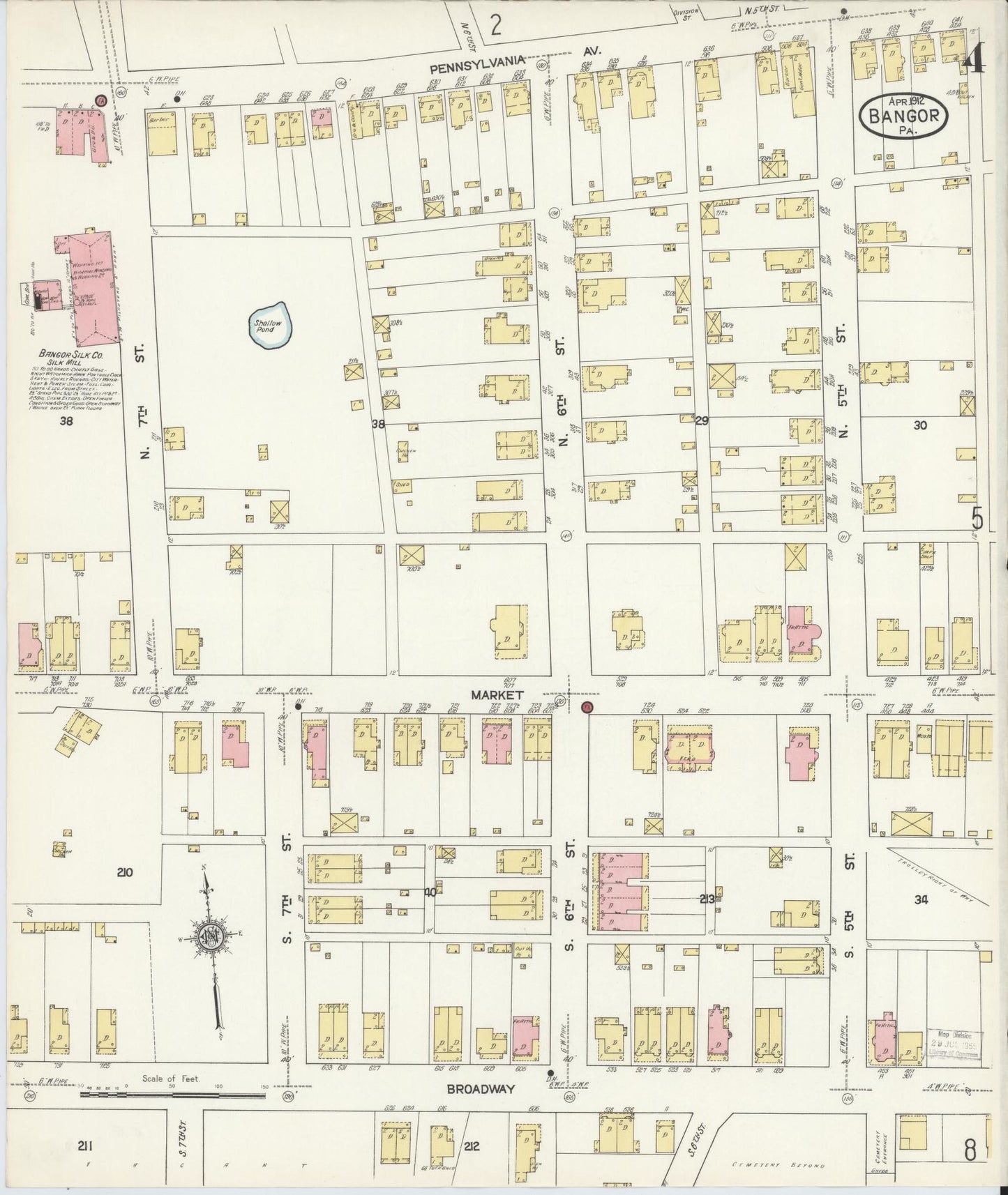 Sanborn Fire Insurance Map from Bangor, Northampton County, Pennsylvania (1912), Sheet #0004 - Historic Sanborn Fire Insurance Map Print, vintage old map wall art, antique decor, genealogy gift, Pennsylvania Pennsylvania map