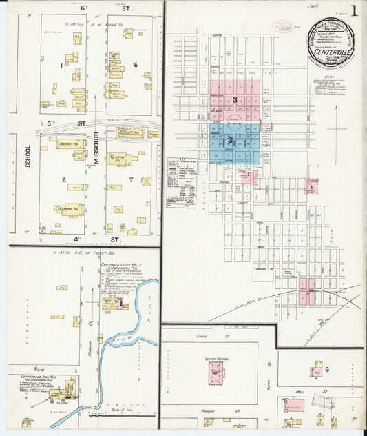 Sanborn Fire Insurance Map from Centerville, Appanoose County, Iowa (1888), Sheet #0001 - Historic Sanborn Fire Insurance Map Print, vintage old map wall art