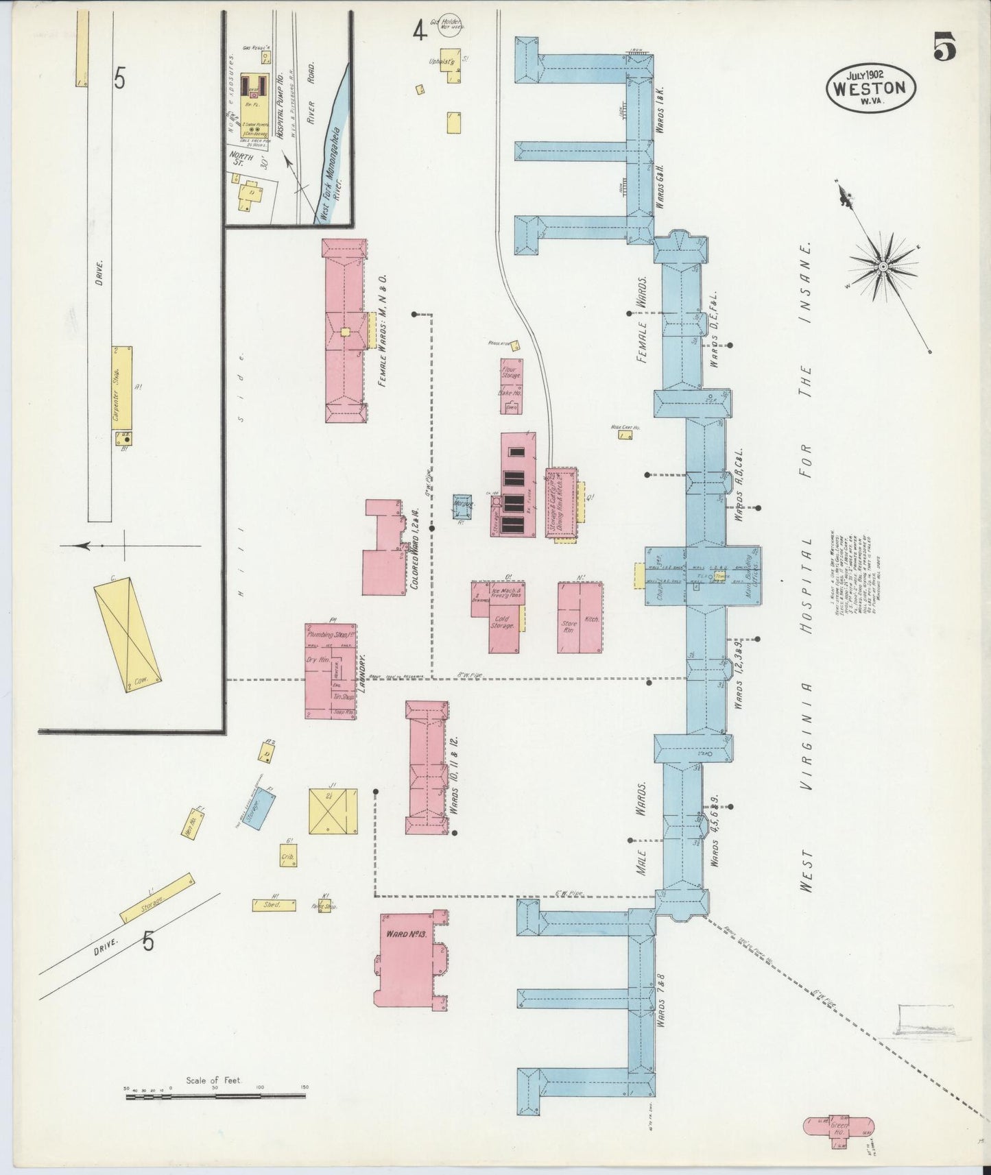 Sanborn Fire Insurance Map from Weston, Lewis County, West Virginia (1902), Sheet #0005 - Historic Sanborn Fire Insurance Map Print, vintage old map wall art, antique decor, genealogy gift, West Virginia West Virginia map