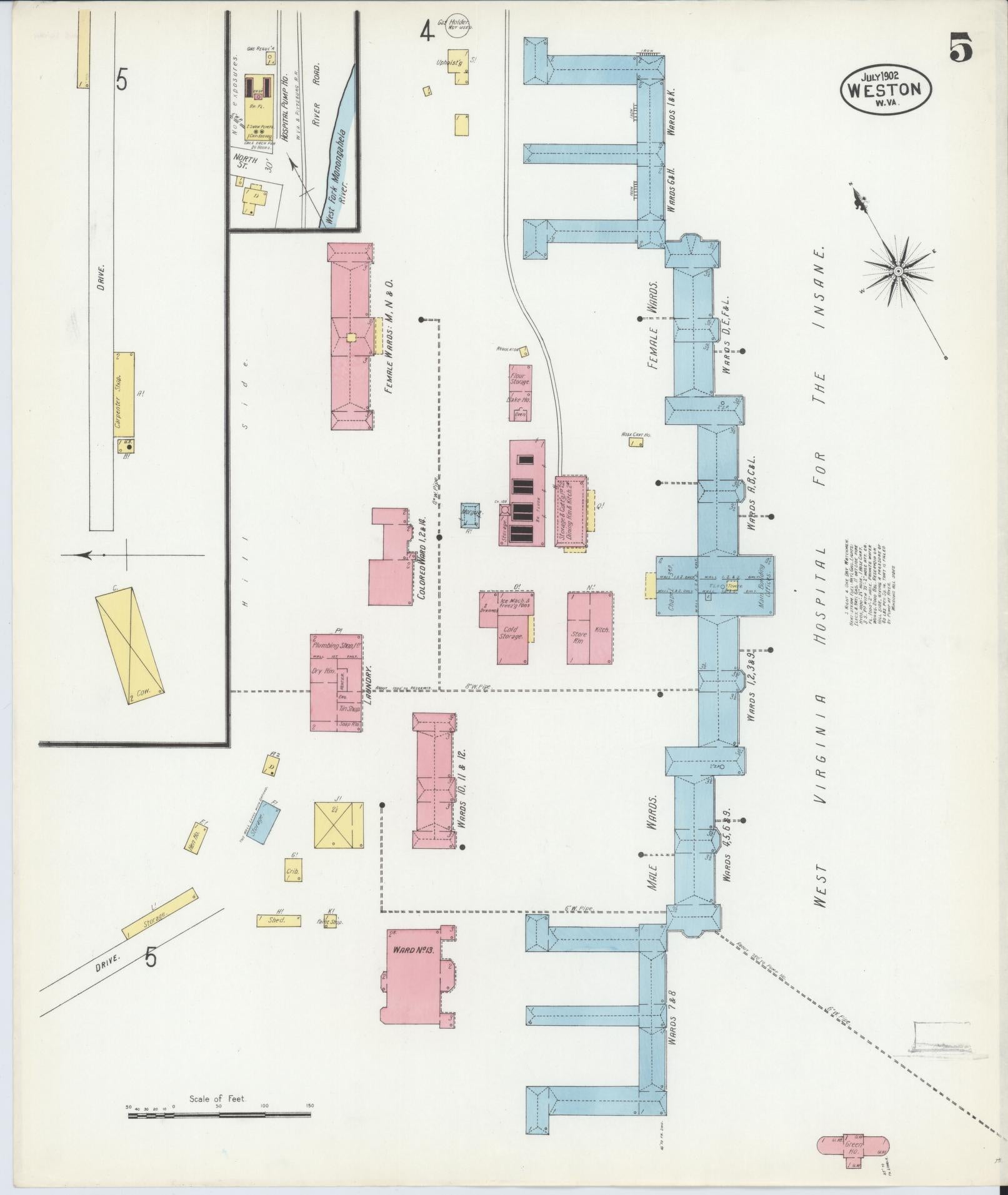 Sanborn Fire Insurance Map from Weston, Lewis County, West Virginia (1902), Sheet #0005 - Historic Sanborn Fire Insurance Map Print, vintage old map wall art, antique decor, genealogy gift, West Virginia West Virginia map