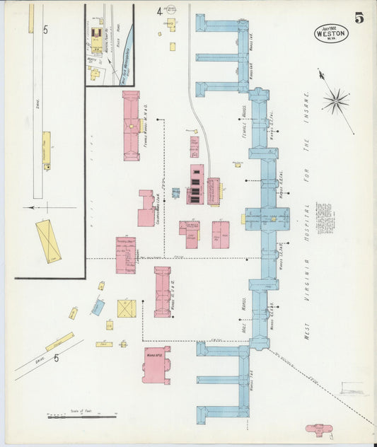 Sanborn Fire Insurance Map from Weston, Lewis County, West Virginia (1902), Sheet #0005 - Historic Sanborn Fire Insurance Map Print, vintage old map wall art, antique decor, genealogy gift, West Virginia West Virginia map