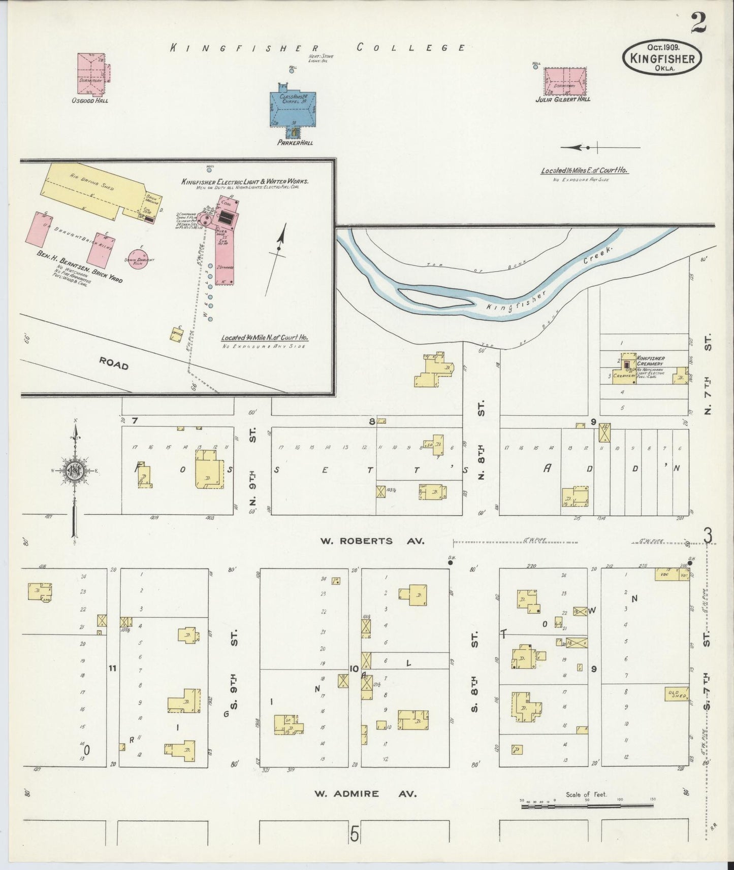 Sanborn Fire Insurance Map from Kingfisher, Kingfisher County, Oklahoma (1909), Sheet #0002 - Complete Map Set gallery image, historic Sanborn map, vintage wall art, Oklahoma Oklahoma