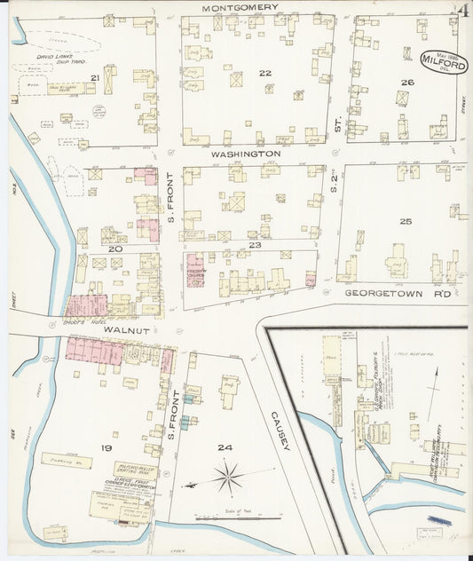 Sanborn Fire Insurance Map from Milford, Kent And Sussex Counties, Delaware (1885), Sheet #0004 - Historic Sanborn Fire Insurance Map Print, vintage old map wall art, antique decor, genealogy gift, Delaware Delaware map