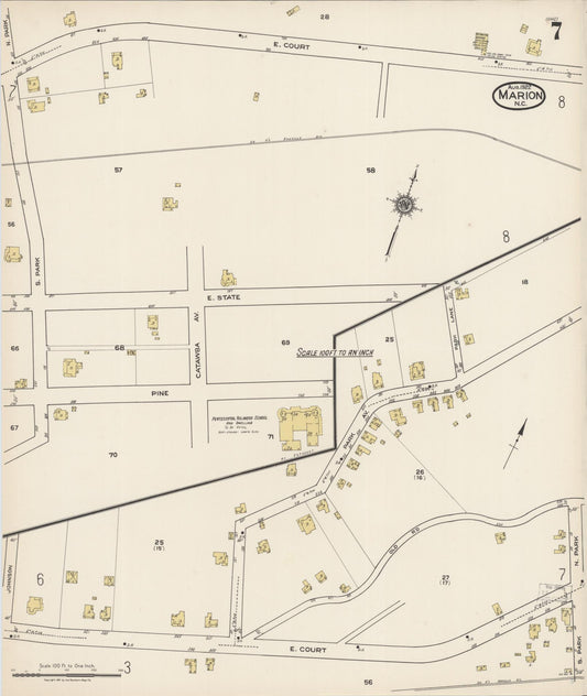 Sanborn Fire Insurance Map from Marion, Mcdowell County, North Carolina (1922), Sheet #0007 - Historic Sanborn Fire Insurance Map Print, vintage old map wall art, antique decor, genealogy gift, North Carolina North Carolina map