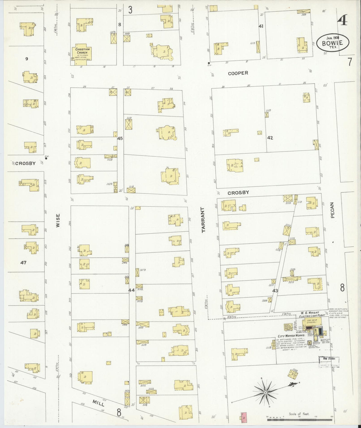 Sanborn Fire Insurance Map from Bowie, Montague County, Texas (1908), Sheet #0004 - Complete Map Set gallery image, historic Sanborn map, vintage wall art, Texas Texas
