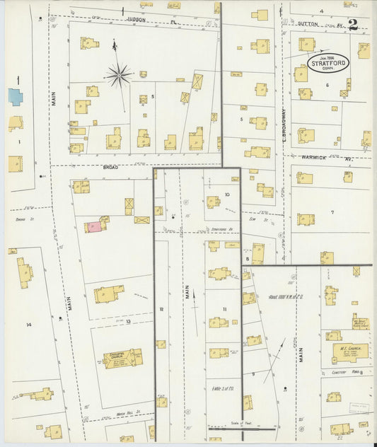 Sanborn Fire Insurance Map from Stratford, Fairfield County, Connecticut (1906), Sheet #0002 - Historic Sanborn Fire Insurance Map Print, vintage old map wall art, antique decor, genealogy gift, Connecticut Connecticut map