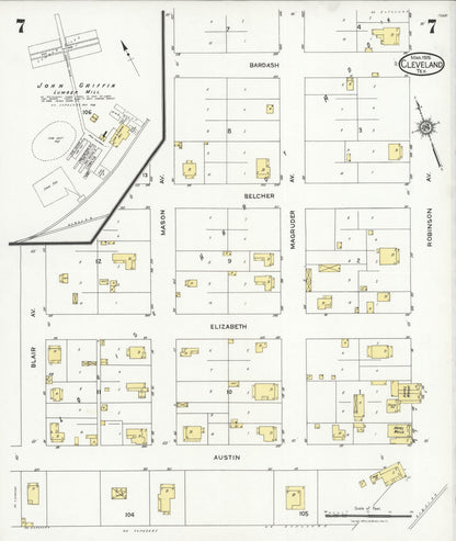 Sanborn Fire Insurance Map from Cleveland, Liberty County, Texas (1926), Sheet #0007 - Complete Map Set gallery image, historic Sanborn map, vintage wall art, Texas Texas