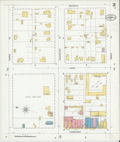 Sanborn Fire Insurance Map from San Angelo, Tom Green County, Texas (1900), Sheet #0003 - Historic Sanborn Fire Insurance Map Print, vintage old map wall art, antique decor, genealogy gift, Texas Texas map