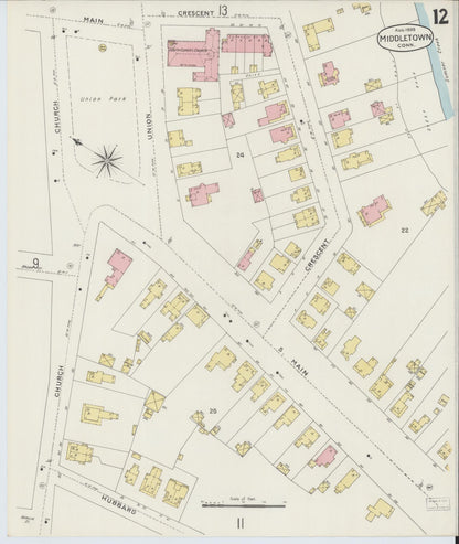 Sanborn Fire Insurance Map from Middletown, Middlesex County, Connecticut (1895), Sheet #0012 - Complete Map Set gallery image, historic Sanborn map, vintage wall art, Connecticut Connecticut