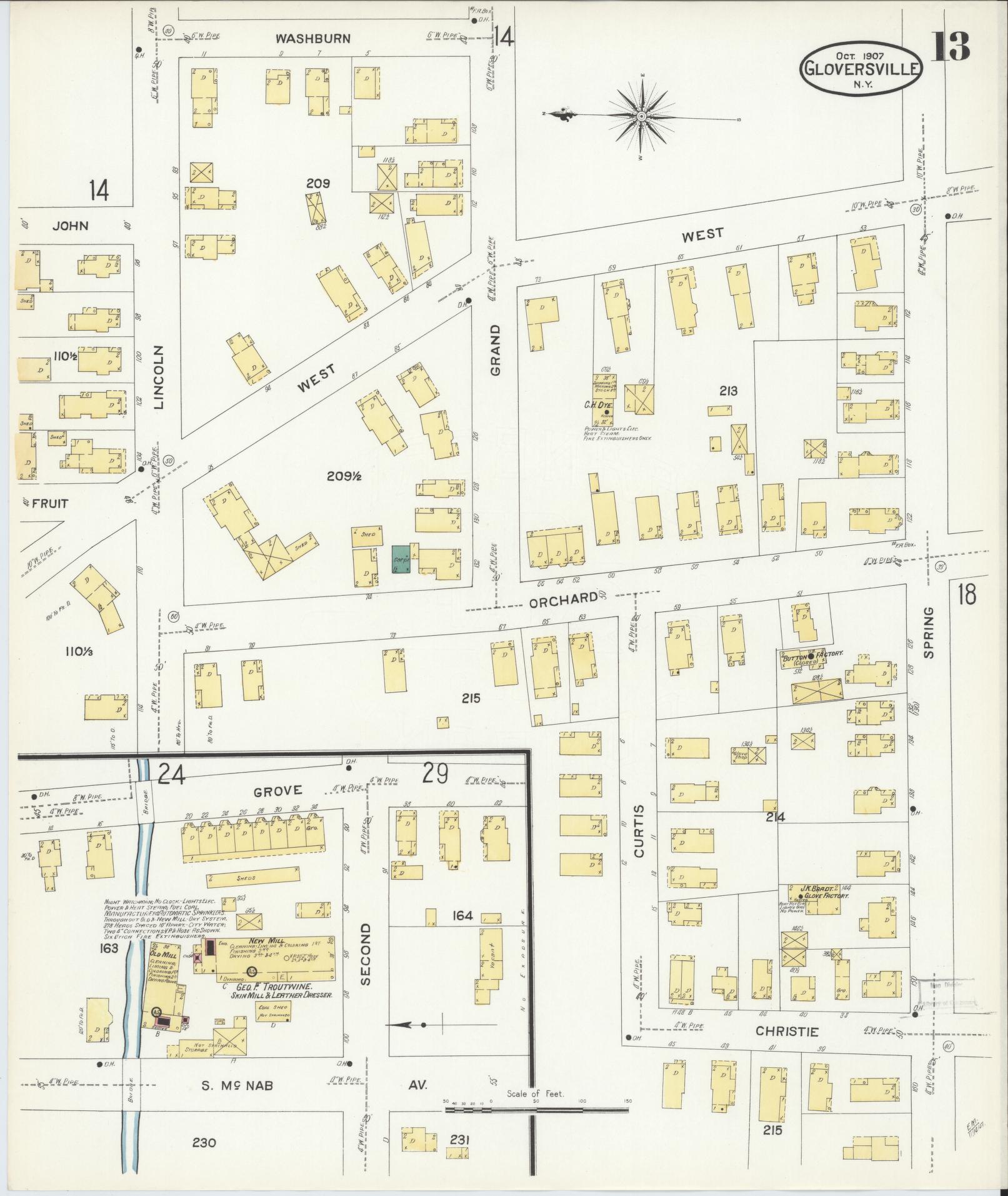 Sanborn Fire Insurance Map from Gloversville, Fulton County, New York (1907), Sheet #0013 - Complete Map Set gallery image, historic Sanborn map, vintage wall art, New York New York
