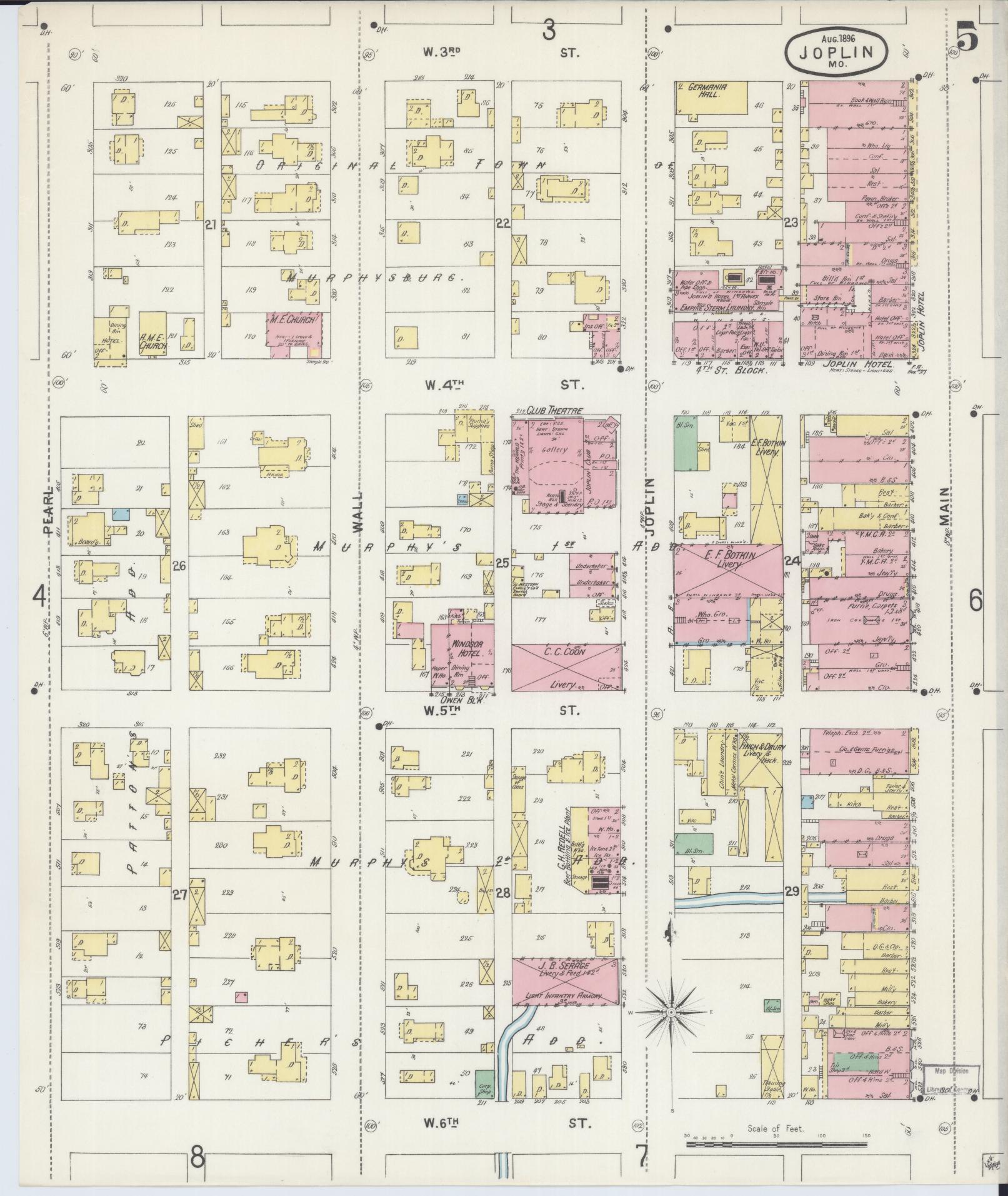 Sanborn Fire Insurance Map from Joplin, Jasper County, Missouri (1896), Sheet #0005 - Historic Sanborn Fire Insurance Map Print, vintage old map wall art, antique decor, genealogy gift, Missouri Missouri map