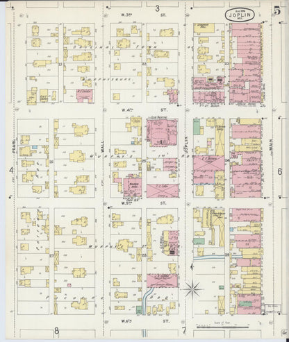 Sanborn Fire Insurance Map from Joplin, Jasper County, Missouri (1896), Sheet #0005 - Historic Sanborn Fire Insurance Map Print, vintage old map wall art, antique decor, genealogy gift, Missouri Missouri map