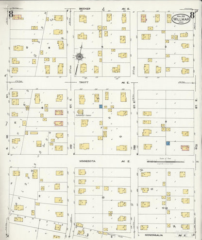 Sanborn Fire Insurance Map from Willmar, Kandiyohi County, Minnesota (1925), Sheet #0008 - Historic Sanborn Fire Insurance Map Print, vintage old map wall art, antique decor, genealogy gift, Minnesota Minnesota map
