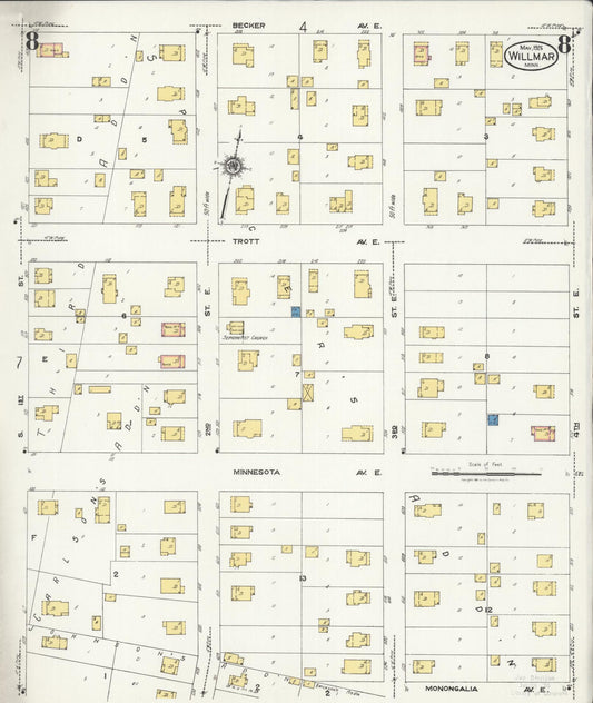 Sanborn Fire Insurance Map from Willmar, Kandiyohi County, Minnesota (1925), Sheet #0008 - Historic Sanborn Fire Insurance Map Print, vintage old map wall art, antique decor, genealogy gift, Minnesota Minnesota map