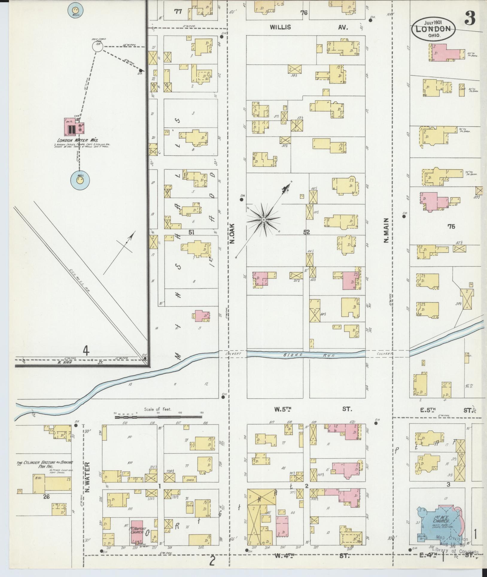 Sanborn Fire Insurance Map from London, Madison County, Ohio (1901), Sheet #0003 - Complete Map Set gallery image, historic Sanborn map, vintage wall art, Ohio Ohio