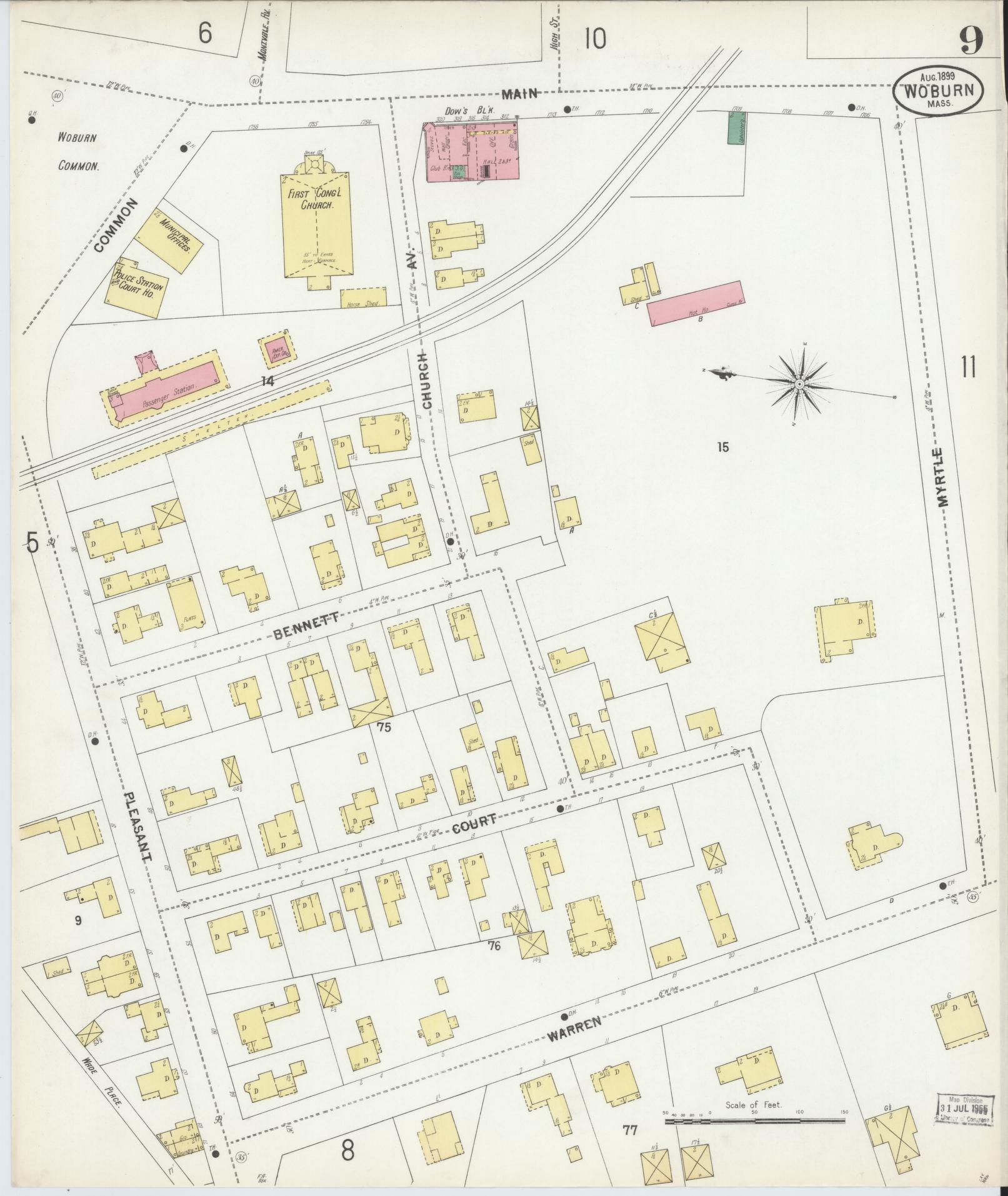 Sanborn Fire Insurance Map from Woburn, Middlesex County, Massachusetts (1899), Sheet #0009 - Complete Map Set gallery image, historic Sanborn map, vintage wall art, Massachusetts Massachusetts