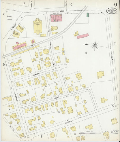 Sanborn Fire Insurance Map from Woburn, Middlesex County, Massachusetts (1899), Sheet #0009 - Complete Map Set gallery image, historic Sanborn map, vintage wall art, Massachusetts Massachusetts